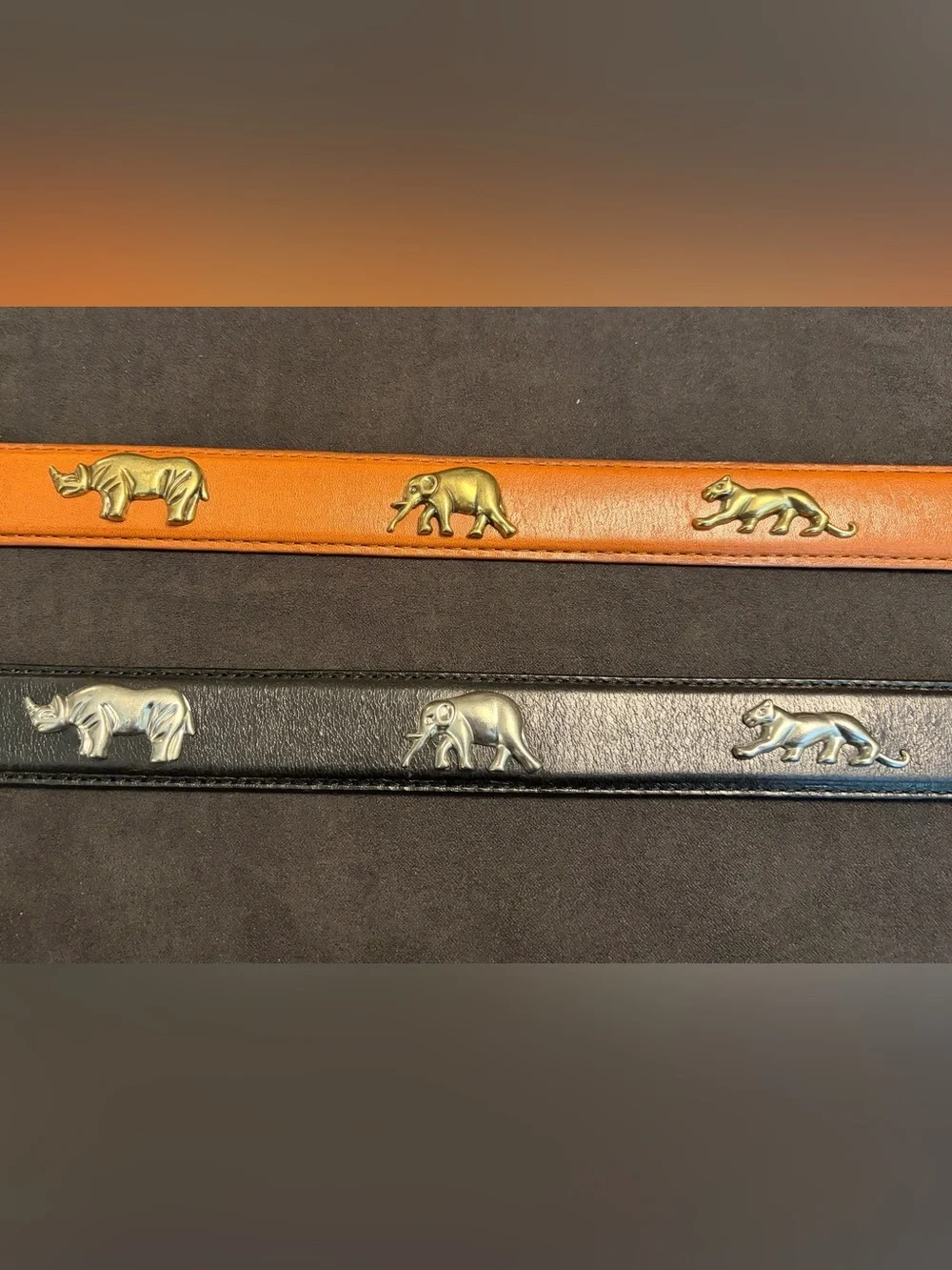 VTG 1992 Safari Belt Bundle Honest Genuine Leather Elephant Rhino Cheetah Med